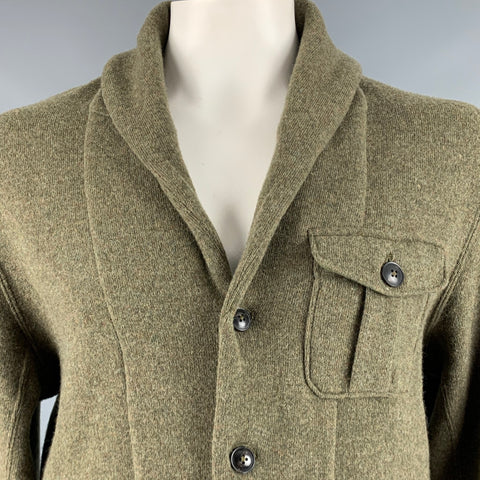 POLO by RALPH LAUREN Size L Green Heather Wool Blend Shawl Collar Cardigan