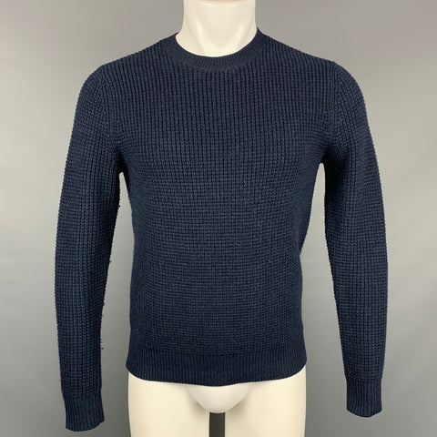 THEORY Size S Navy Waffle Knit Merino Wool Crew-Neck Pullover