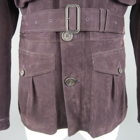 BURBERRY PRORSUM Printemps 2015 42 Veste ceinturée en daim violet aubergine avec poches plaquées