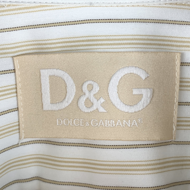 DOLCE & GABBANA Size M White Stripe Cotton 3/4 Sleeves Long Sleeve Shirt