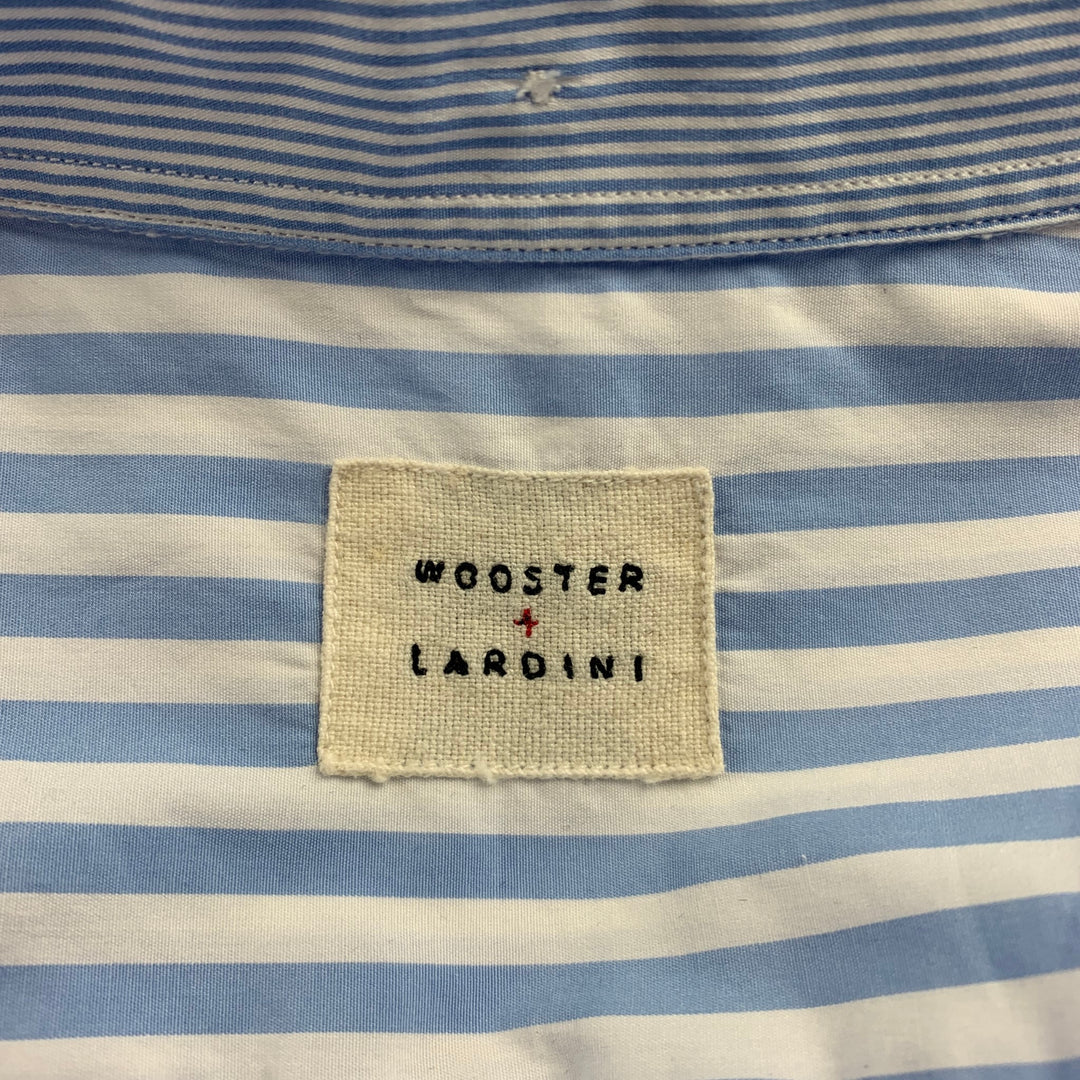 WOOSTER + LARDINI Size M Blue & White Stripe Cotton Long Sleeve Shirt