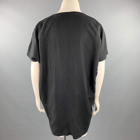 MIZUIRO IND Size One Size Black Linen / Rayon V-Neck Blouse