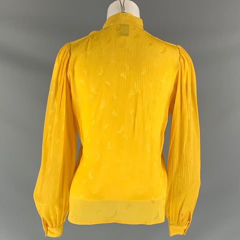 UNGARO Size 6 Yellow Ribbed Long Sleeve Blouse
