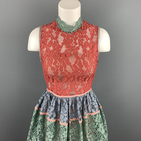 ALEXIS Size XS Multi-Color Lace Color-Block Polyamide Blend A-Line Dress