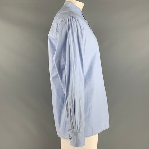 SHANGHAI TANG Size XL Blue Cotton One Pocket Long Sleeve Shirt