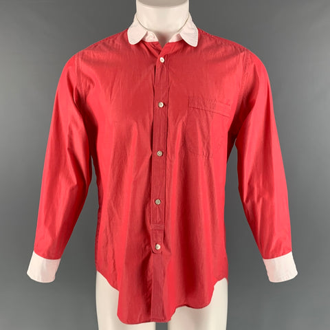 JUNYA WATANABE Size M Red White Solid Cotton Club Collar Long Sleeve Shirt