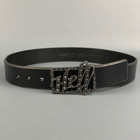 YOHJI YAMAMOTO Size 32 Black & Silver Rhinestones Hell Buckle Belt