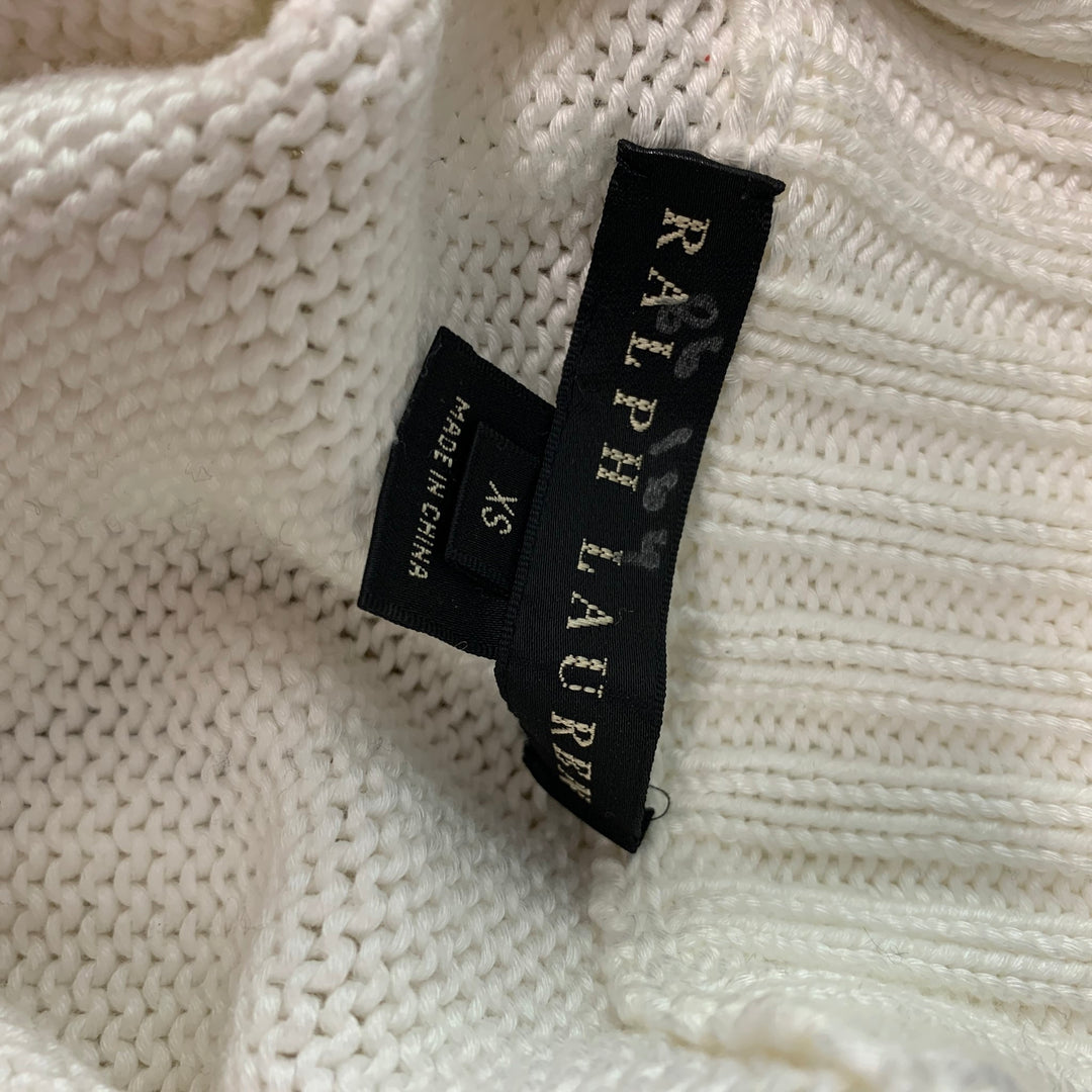 RALPH LAUREN Talla XS Suéter con bloques de color en mezcla de algodón color crema y dorado