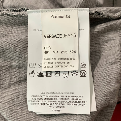 VERSACE JEANS Size XL Grey Charcoal Abstract Cotton & Linen V-Neck Cardigan
