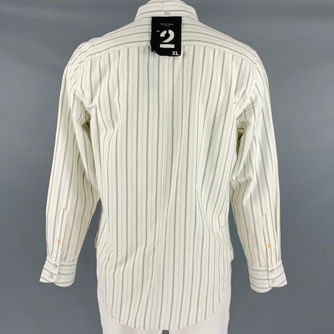 RAG & BONE Size XL White Green Stripe Cotton Long Sleeve Shirt