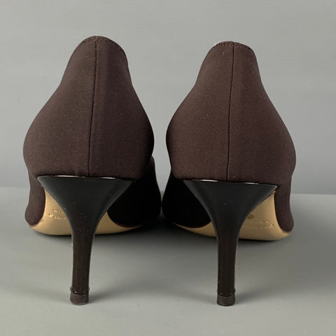 BRUNO MAGLI Size 10 Brown Fabric Open Toe Pumps