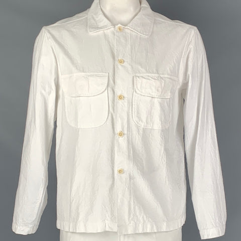 EVAN KINORI Size L White Wrinkled Cotton Button Down Long Sleeve Shirt