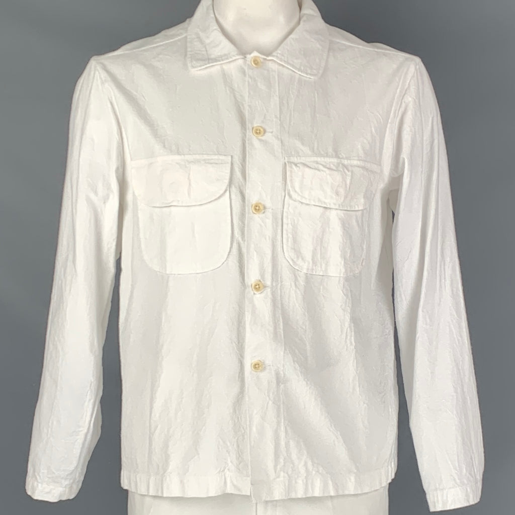 EVAN KINORI Size L White Wrinkled Cotton Button Down Long Sleeve