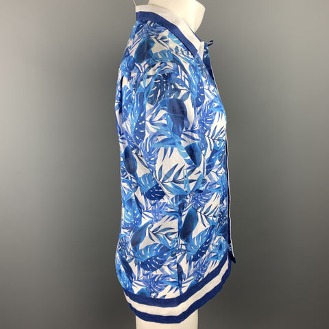 BROOKLYN BRIGADE Size M Blue & White Floral Linen Button Up Short Sleeve Shirt