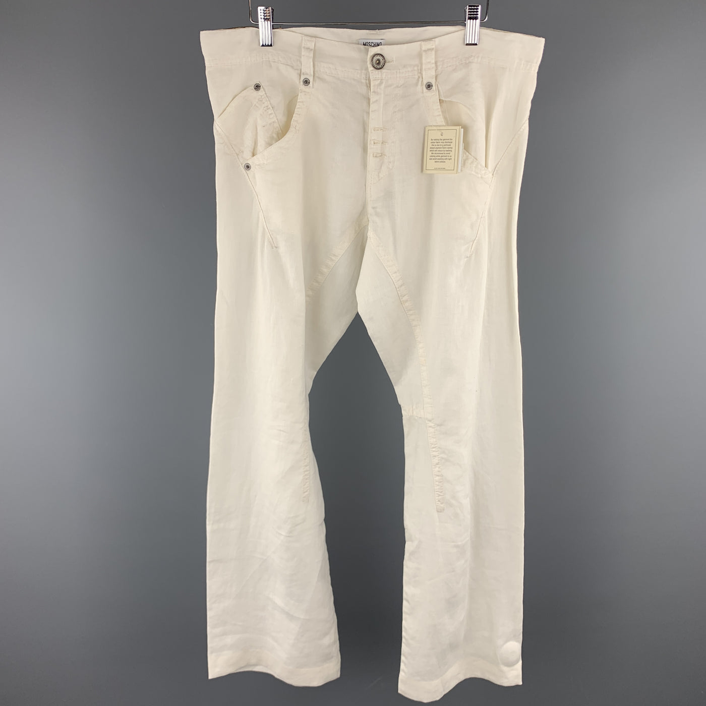 MOSCHINO JEANS Size 32 x 31 White Solid Linen Casual Pants