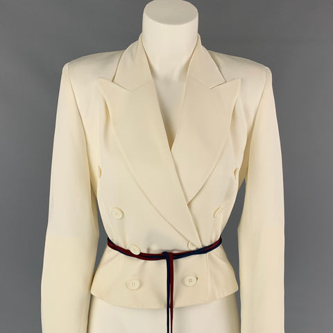 OZBEK Veste ceinturée à double boutonnage en acétate crème taille 6