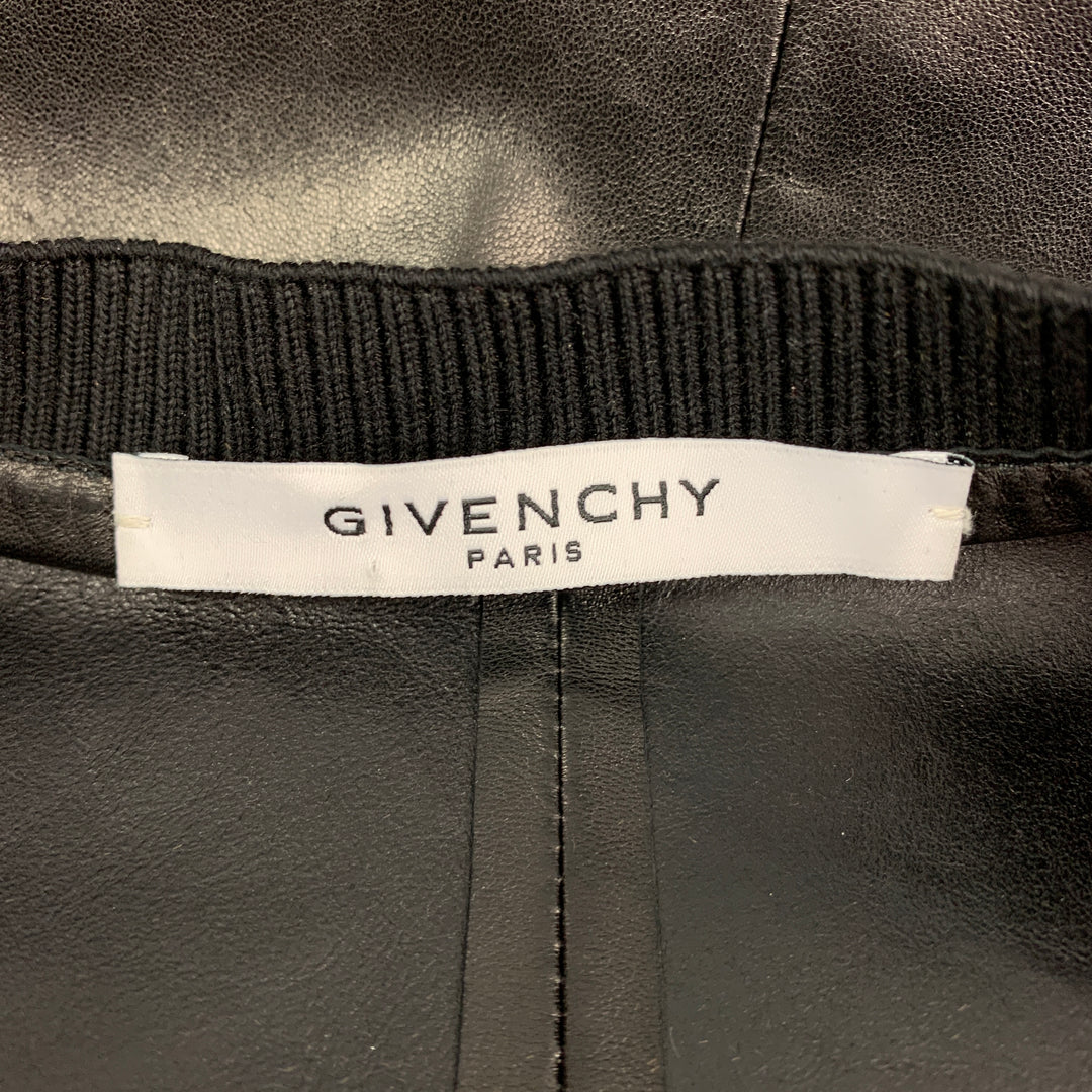 GIVENCHY 2017 Size M Black Lambskin Leather V-Neck Top Oversized Blouse Tee