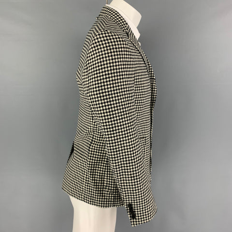 BLACK FLEECE Size 38 Black White Houndstooth Wool Notch Lapel Sport Coat