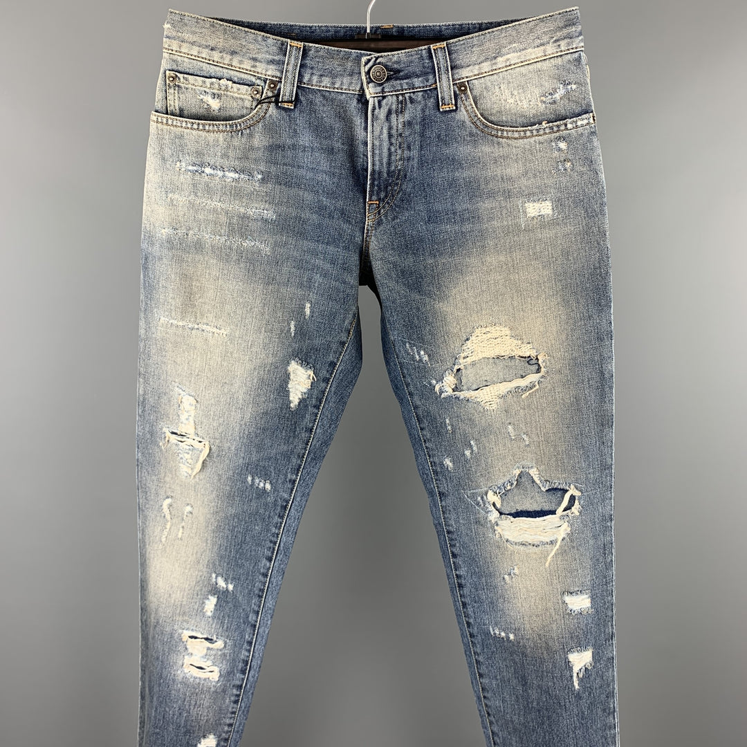 DOLCE & GABBANA Size 30 Blue Distressed Denim Zip Fly Jeans