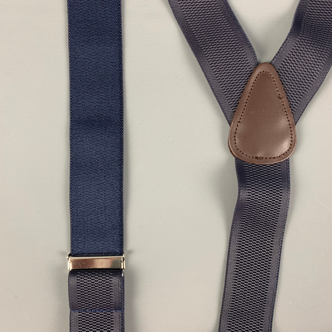 TRAFALGAR Size One Size Navy Brown Leather Elastic Suspenders