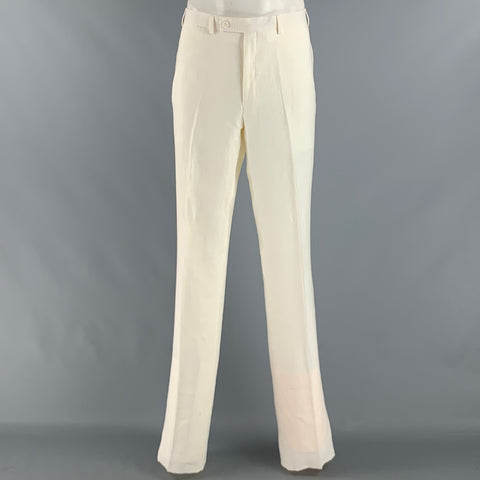 CALVIN KLEIN Size 44 Long Cream Linen Single breasted Suit