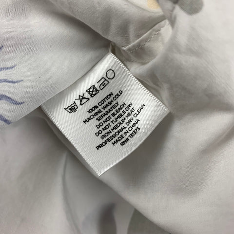 SATURDAYS NYC Size M White Olive Print Nylon Camp Short Sleeve Shirt
