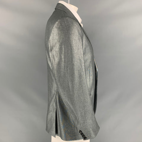 PS by PAUL SMITH Size 44 Silver Metallic Linen / Cotton Notch Lapel Sport Coat