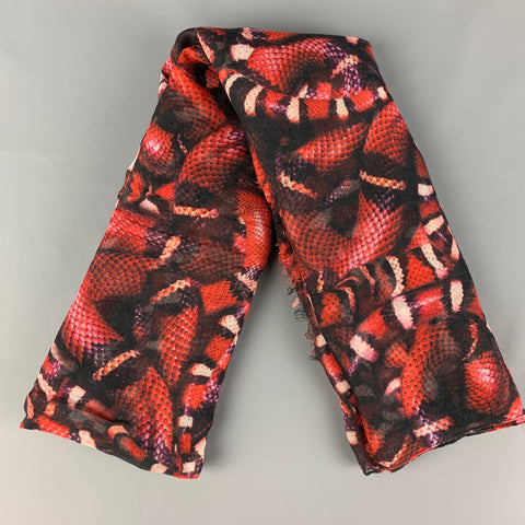 JAY AHR Red Black Snake Print Viscose Cashmere Scarf