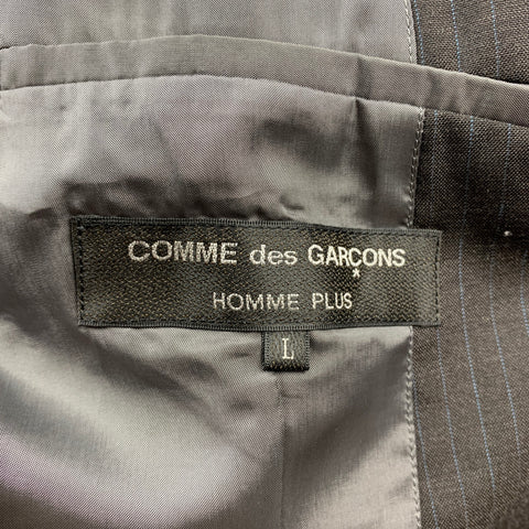 COMME des GARCONS HOMME PLUS Size L Charcoal Vertical Stripe Wool / Polyester Sport Coat