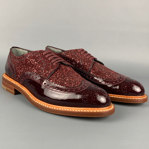 ROBERT CLERGERIE Size 8 Burgundy Metallic Leather Perforated Wingtip Shoes