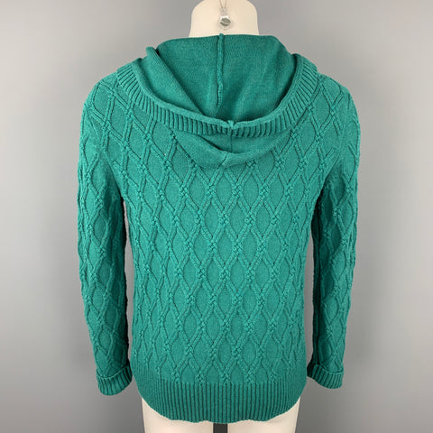 MR TURK Size M Green Knitted Cotton Hooded Cardigan