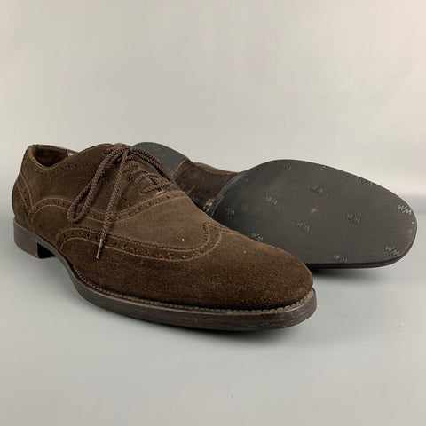 ERMENEGILDO ZEGNA Size 11.5 Brown Perforated Suede Wingtip Lace Up Shoes