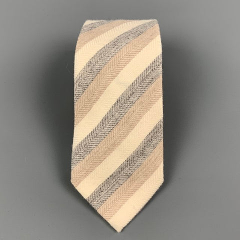 SUITSUPPLY Size S Cream Grey Taupe Diagonal Stripe Wool / Silk Tie