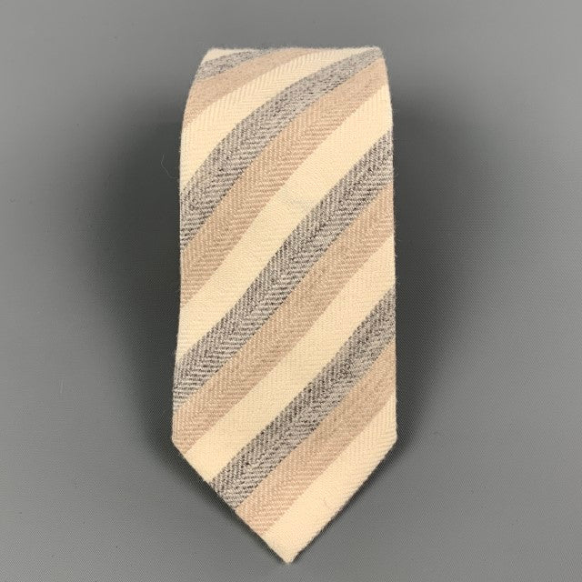 SUITSUPPLY Taille S Crème Gris Taupe Rayure Diagonale Cravate En Laine/Soie