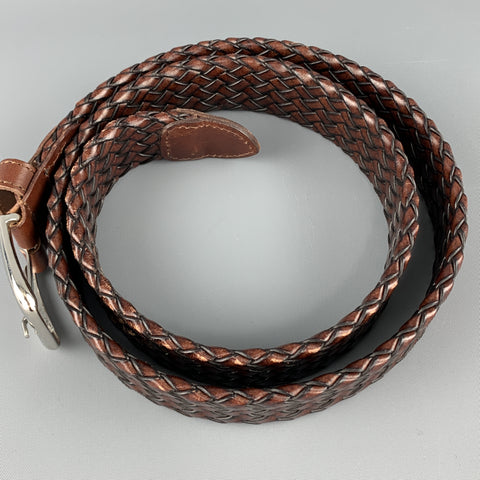 TINO COSMA Size 36 Woven Brown Leather Silver Chrome Buckle Belt