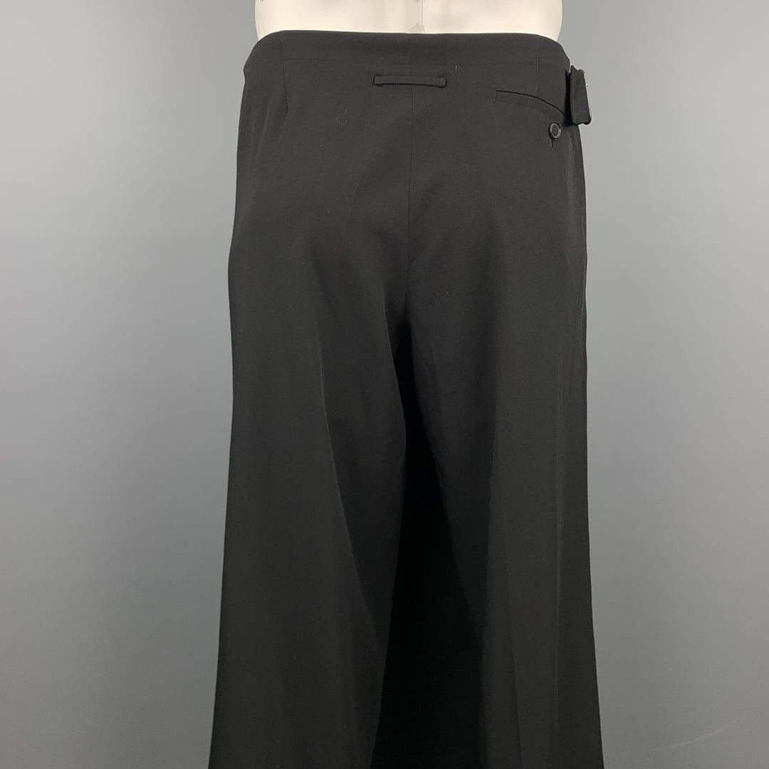 Vintage JEAN PAUL GAULTIER Tamaño 32 Negro Lana Espalda Delantal Pantalones de vestir