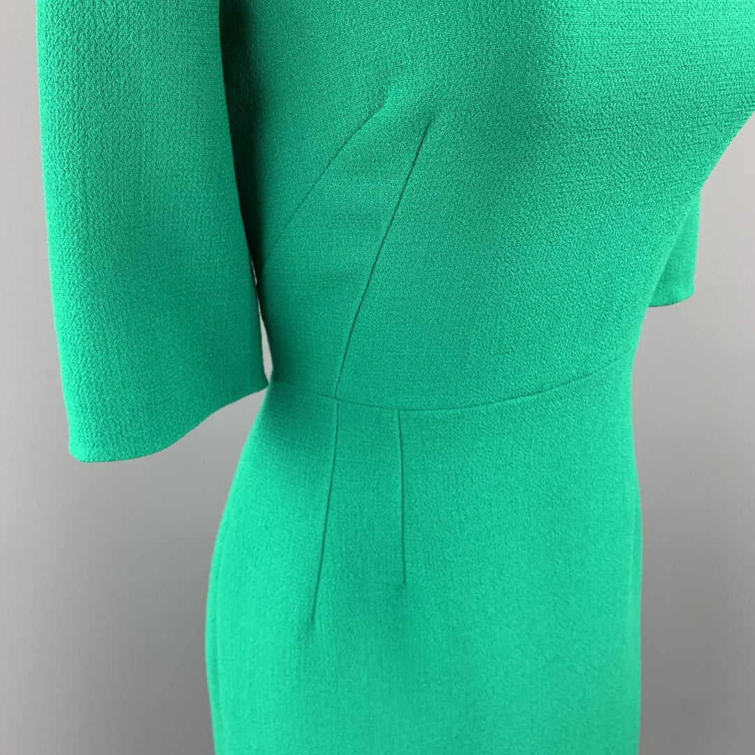 DOLCE & GABBANA Size 10 Green Wool Crepe Three Quarter Sleeve Shift Dress