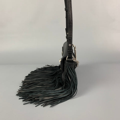 FENDI Black Fringe Leather Monster Mcro Baguette