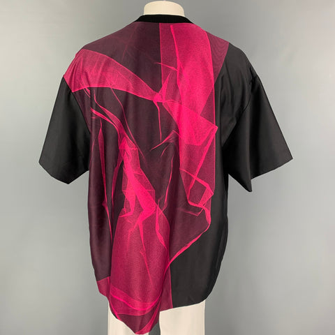 DRIES VAN NOTEN Size XS Pink Black Abstract Nylon Oversized T-shirt