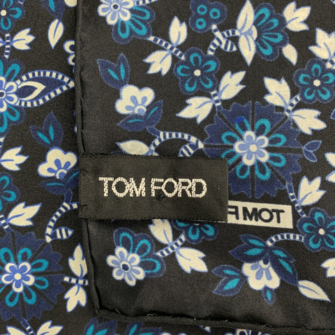 TOM FORD Black & Teal Floral Silk Pocket Square