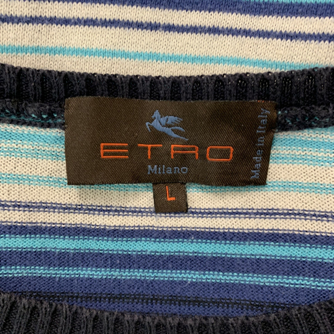 ETRO Size M Purple Blue Stripe Jersey Crew-Neck Pullover