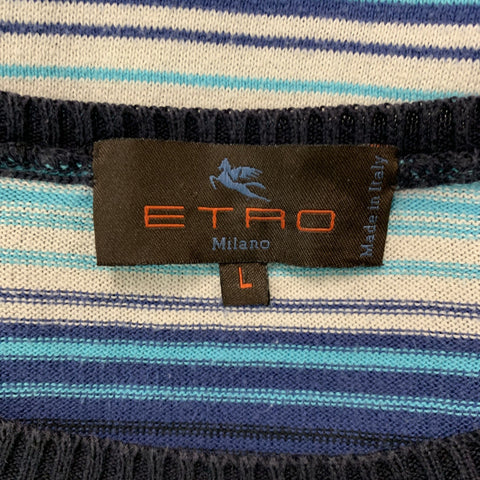 ETRO Size M Purple Blue Stripe Jersey Crew-Neck Pullover