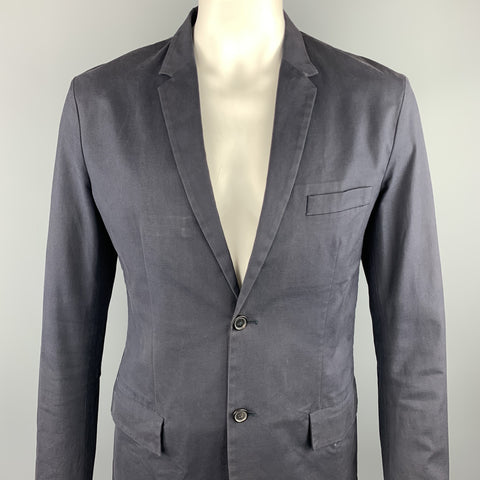 JIL SANDER Size 44 Navy Cotton Blend Notch Lapel Sport Coat