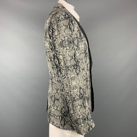 JUST CAVALLI Size 44 Grey & Black Snake Print Cotton Blend Sport Coat