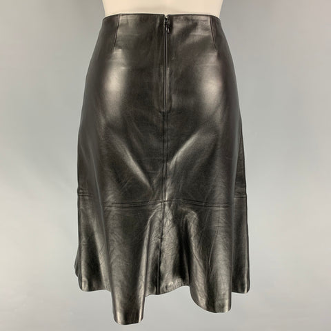CHANEL 94305 04A Size 6 Black Leather Trumpet Skirt