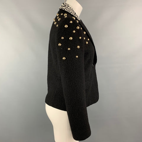 LOVE MOSCHINO Size 6 Black & White Studded Wool Jacket