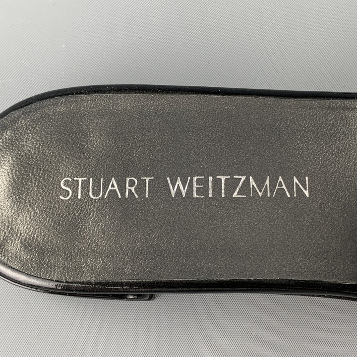 STUART WEITZMAN Size 11 Black Patent Leather Silver Buckle Flats