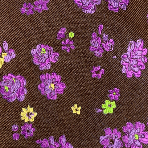 PAUL SMITH Brown Purple Floral Silk Tie