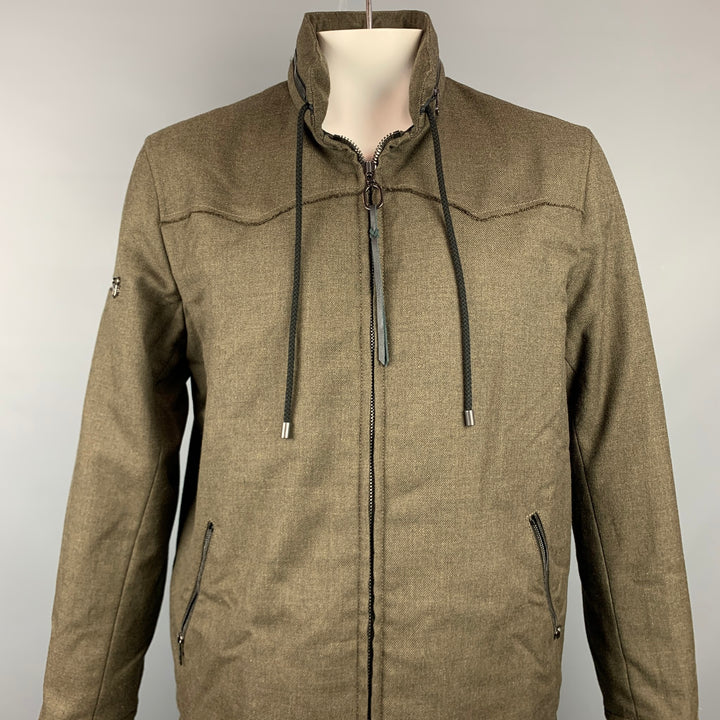 LANVIN Size 42 Olive Wool Zip Up Hooded Zip Up Jacket