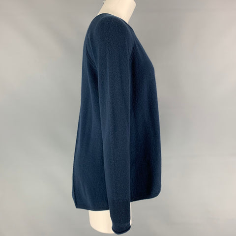 LORO PIANA Size 6 Navy Cashmere Crew-Neck A-line Pullover